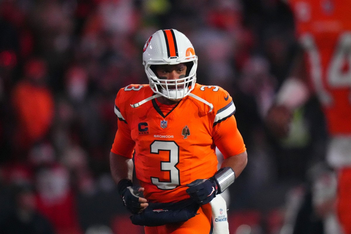 Denver Broncos quarterback Russell Wilson (3) before the game against the New England Patriots at Empower Field at Mile High.